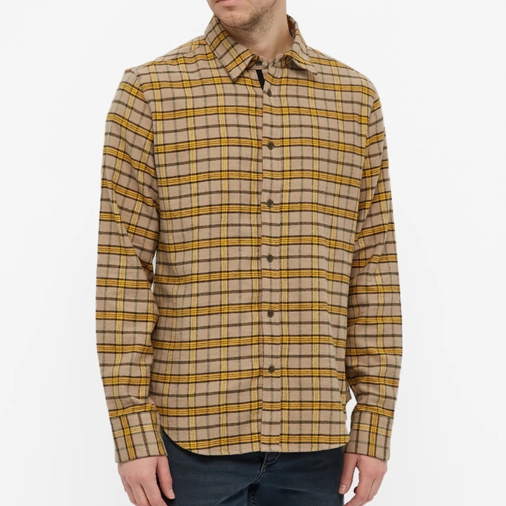 Rag & Bone Sz L Plaid Button Down Shirt Yellow Brown Casual Outdoor Flannel Fall